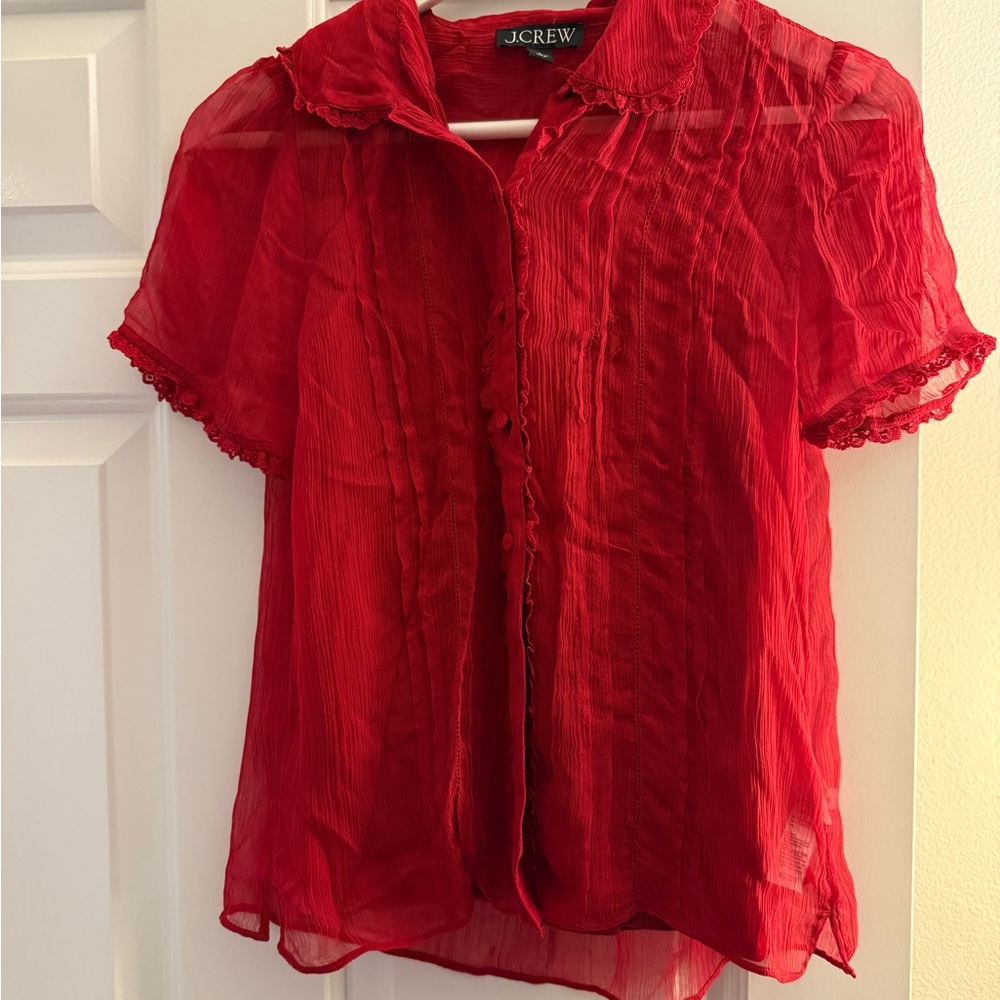 J. Crew Vibrant Red Sheer Blouse